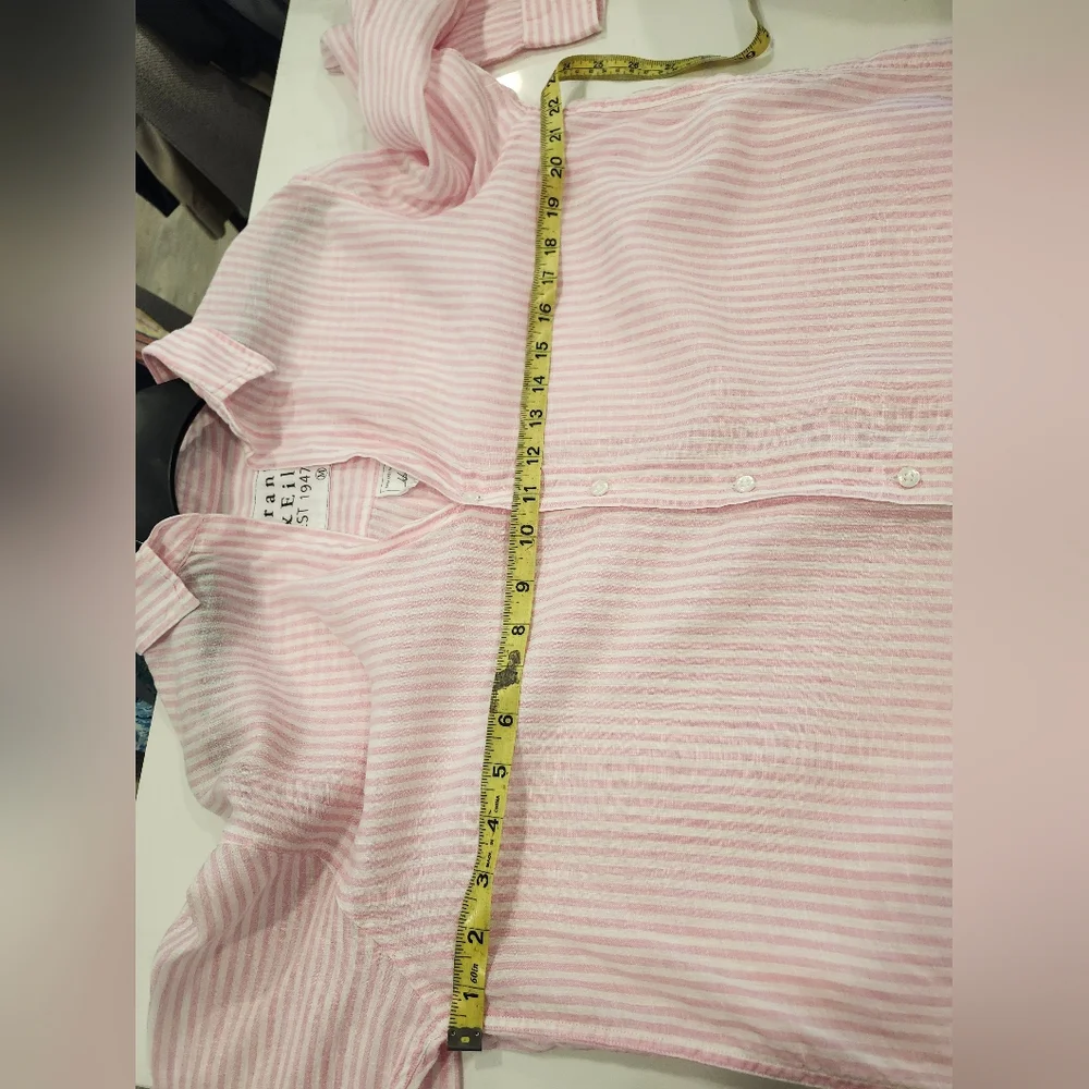 Frank & Eileen Hunter Pink & White Striped Italian  Linen Shirt-Dress - Medium - Picture 10 of 11